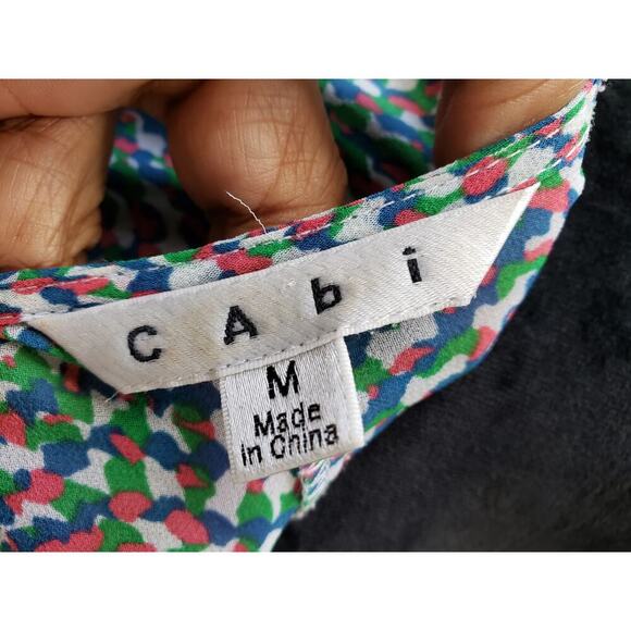 CAbi Tunic Top Womens Medium Multi Printed Arts Sheer Kimono Sleeve Tie Waisted - Picture 3 of 12